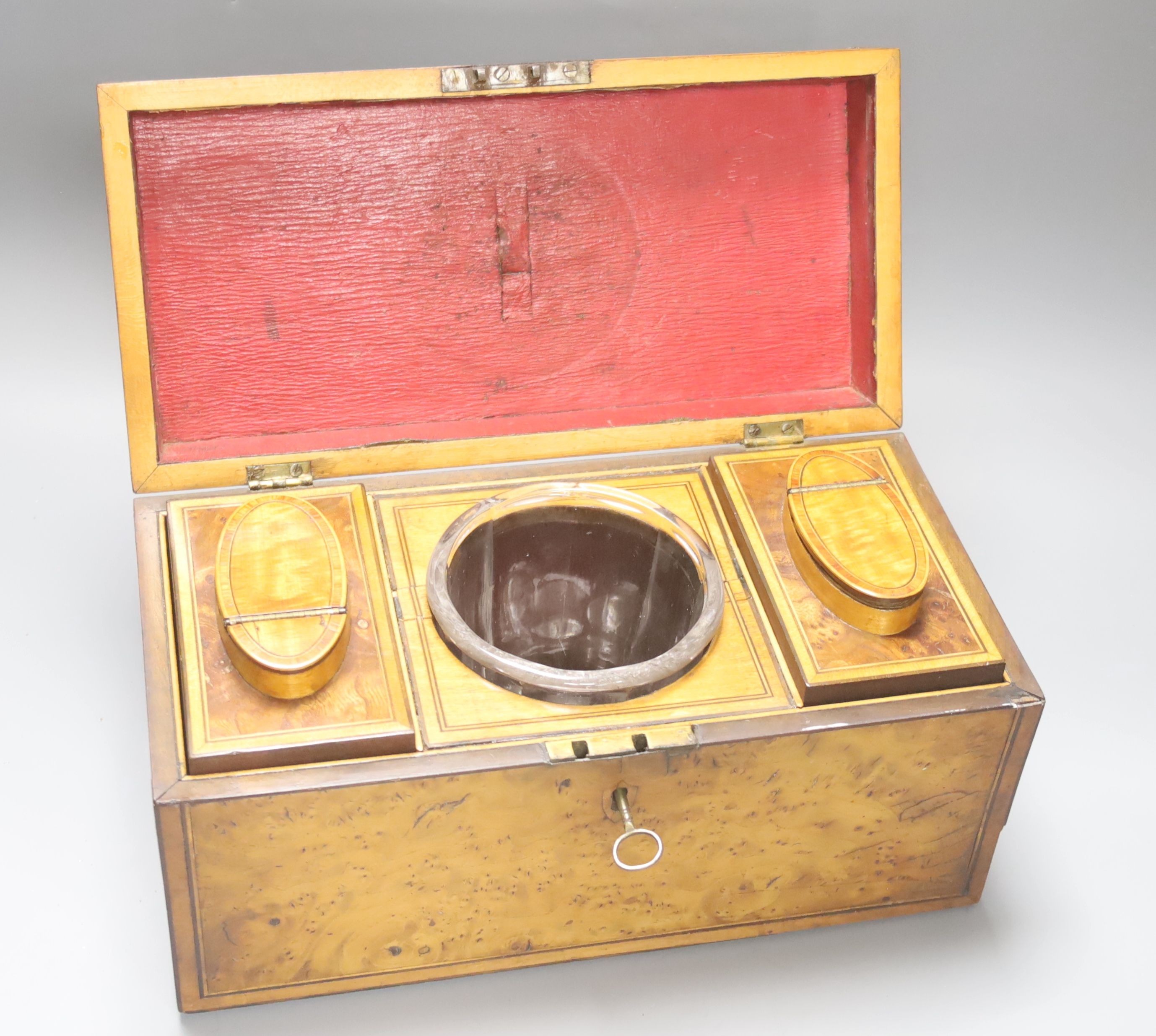 Early 19th century inlaid burr elm tea caddy 31cm